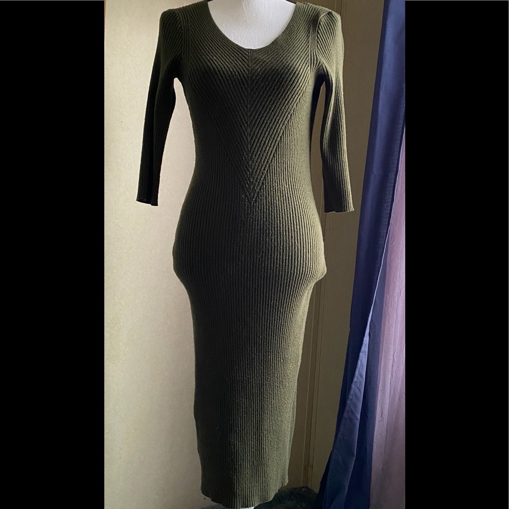 Long Sleeved Ribbed Sweater Dress